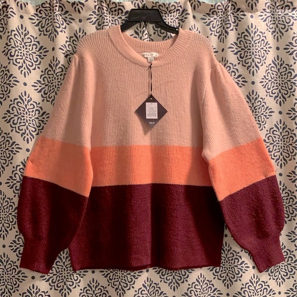 (2X)- NWT Ava & Viv Women's Striped Crewneck Sweater - Picture 2 of 9